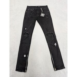 Civil Regime Jeans Mens 31x32‎ Distressed Skinny Zipper Embroidered Goth Punk